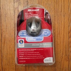 New Microsoft Wireless Notebook Optical Mouse 4000 Gray Silver Tilt Wheel